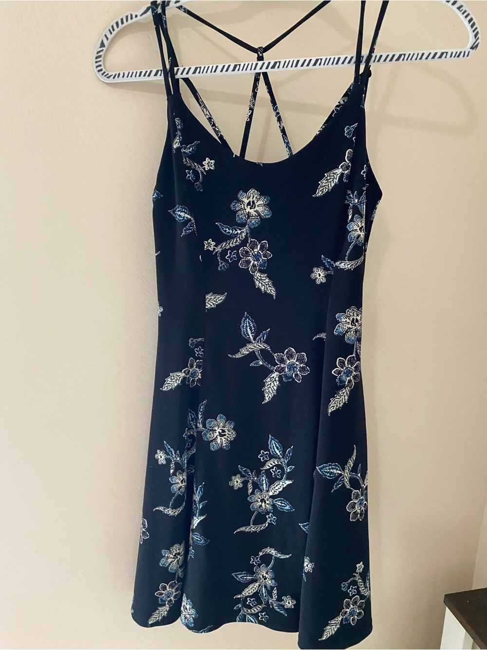 Coach Black Mini Slip Dress with Blue & Silver Floral Embroidery